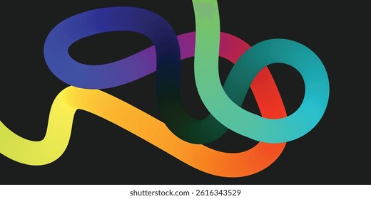 Abstract Background with Gradient Lines. 3d Fluid Graphic Shapes. Dynamic Liquid Curve Colorful Stripes.