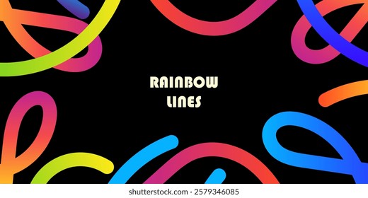Abstract Background with Gradient Lines. Pattern with Wave and Spiral Shapes. 3D Color Graphic. Vector Squiggle Frame for Celebration Poster Design.