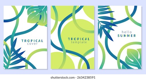 Abstract background with gradient lines. Summer bright and juicy banners set. Rainbow wavy pattern. Vector templates for celebration, ads, cover, poster, sales

