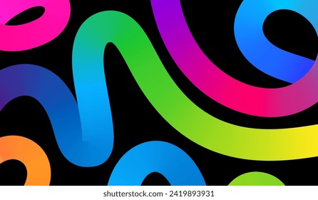 Abstract Background with Gradient Lines. Vector 3d Fluid Graphic Shapes. Dynamic Liquid Curve Colorful Stripes. Modern Design of Minimal Color Swirl and Blend Elements