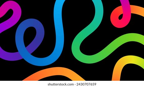 Abstract Background with Gradient Lines. Vector 3d Fluid Graphic Shapes. Dynamic Liquid Curve Colorful Stripes. Modern Design of Minimal Color Swirl and Blend Elements