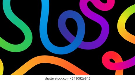 Abstract Background with Gradient Lines. Vector 3d Fluid Graphic Shapes. Dynamic Liquid Curve Colorful Stripes. Modern Design of Minimal Color Swirl and Blend Elements