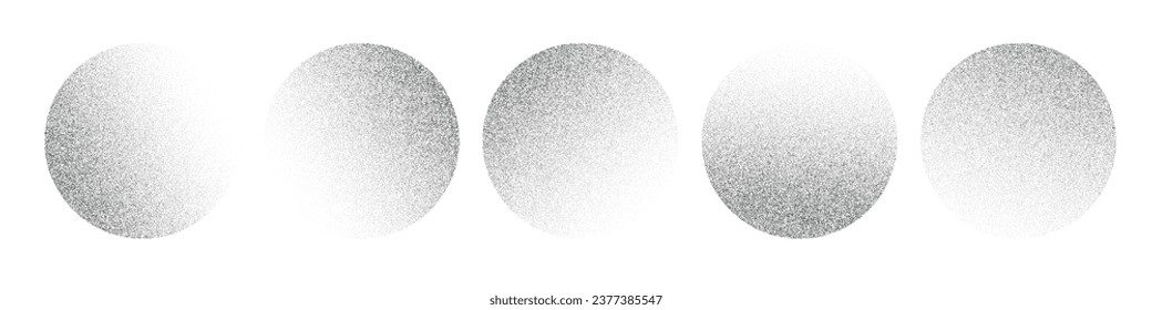 Abstract background gradient noise and grain. Half tone dots form circles, gradation and stipple effects. Flat vector illustration isolated on white background.