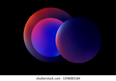 Abstract background with gradient spheres in dark space. Fantasy cosmic futuristic landscape with planet parade.