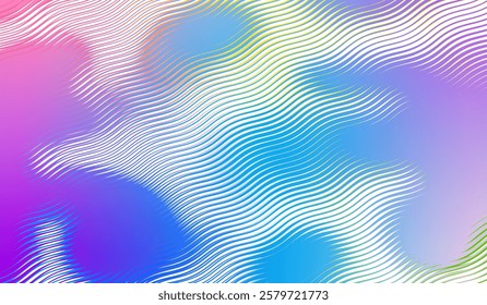 Abstract Background with Gradient and Stripes. Vector Blue Fluid Shapes and Lines. Wavy and Blurry Texture