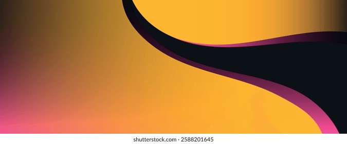 Abstract background with a gradient style, featuring yellow and black colors. The background has a smooth, flowing texture with pink accents. Minimal abstract gradient curve vector background