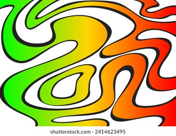 Abstract background with gradient wavy lines pattern and with Rastafari color theme