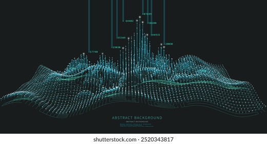 Abstract  background  graph from vawy grid and data lines on dark. Technology concept analytical  data.  Banner for business, science and technology data analytics. Big Data.