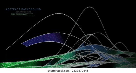 Abstract  background  graph wavy with circles and  lines on black. Technology wireframe concept in virtual space. Banner for business, science and technology data analytics. Big Data.  
