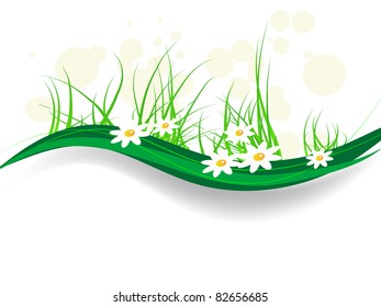 Abstract background with grass and daisy flower