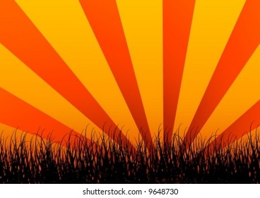abstract background grass field orange sky vector