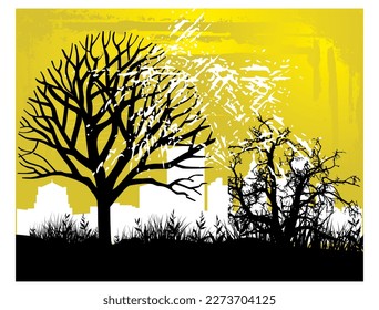 abstract background with grass trees and buildings