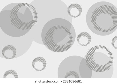 Abstract background of gray circles and dark gray halftone dots on light gray background, brochure template