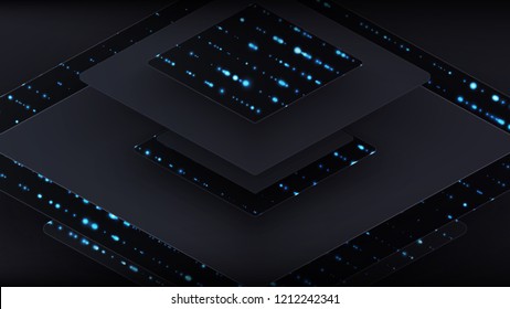 Abstract background with gray corrugated paper layers and luminous stripes. Vector geometric illustration of carbon sliced shapes. Element of graphic techno design. Steampunk cover. Rhombus figure