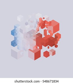 Abstract background with gray, orange cubes on gray backdrop, vector illustration