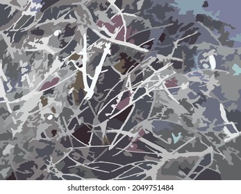 Abstrakter Hintergrund in Grau- und Pastelltönen für Textilien oder Tapeten. Zweige aus Baumflechten, wie ein Haufen Müll für Drucke und Stoffprodukte, Fliesen oder Hintergründe, Texturen usw.