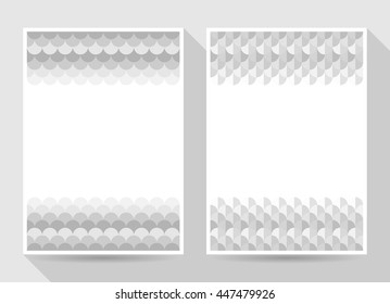Abstract background, gray pattern of circular elements of different brightness. Layout A4 size magazine, brochure, poster. Vector illustration