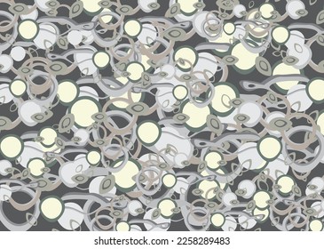 Abstract background in gray-yellow key with geometric and leaves elements for textiles. Seamless pattern, interiors, scrapbooking, prints, fabrics, covers, fashion, overlap layer background. Vector