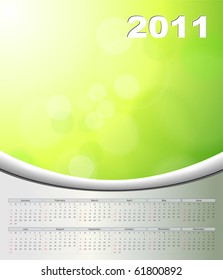 Resumen de fondo verde con calendario 2011, vector.
