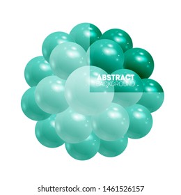 Abstract background with green 3d spheres. Circle of glossy balls. 