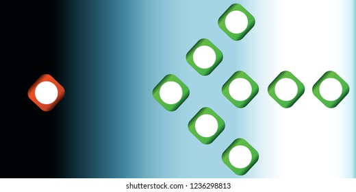 Abstract background, green arrow from cubes directed to red cube