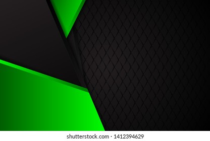 Abstract background with green and black overlap background. Contract color tech innovation concept for use cover, banner, advertising, card, website. Layer on space for text and background design