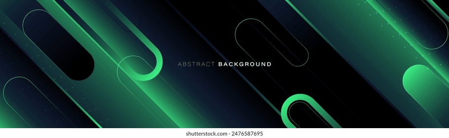 Abstract background with green and black round rectangle geometric diagonal lines. Modern minimal trendy lines pattern horizontal. Vector illustration