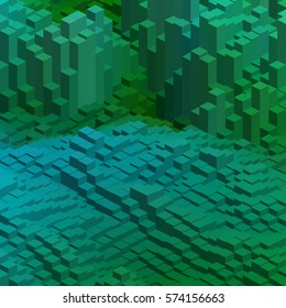 Abstract background with green, blue cube decoration. Vector illustration
