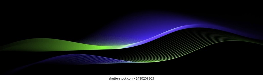 Abstrakter Hintergrund mit grün und blau leuchtenden Wellenlinien-Muster. Moderne minimalistische trendige glänzende Magenta Linien Muster. Vektorgrafik