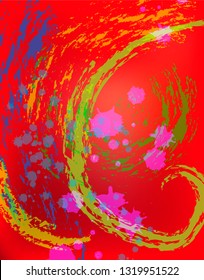 Abstract background. Green and blue stripes on a red background of different shades.