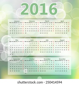 Abstract background green blurry lights, green bokeh abstract light 2016 year calendar