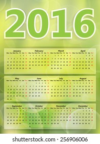 Abstract background green blurry lights, green bokeh abstract light 2016 year calendar