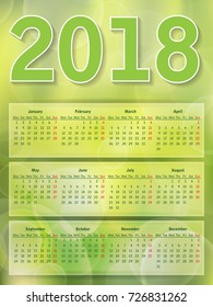 Abstract background green blurry lights, green bokeh abstract light 2018 year calendar