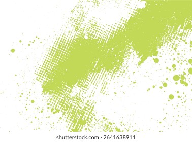 Abstract background with green brush strokes and halftone dots for design purposes grunge effect splatter texture
