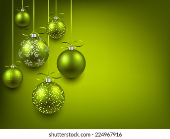Abstract background with green christmas balls. Vector illustration. 