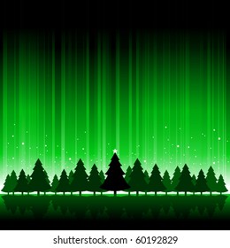 Abstract background of green christmas trees and light