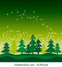 Abstract background of green christmas trees