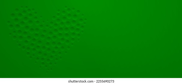 Abstract background in green colors with many concave small circles, arranged in a heart shape
