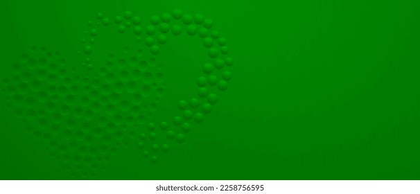 Abstract background in green colors with many convex and concave small circles, arranged in a heart shape