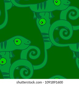 Abstract background in green colors. Seamless pattern with cute cartoon dinosaurs. Animal motifs. Vector illustration.