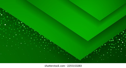 Abstract background in green colors with several overlapping surfaces with shadows and a lot of small sparkles