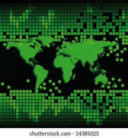 Abstract background Green, decorated with squares, grunge elements and stripes on a dark background. VECTOR (See Jpeg Also In My Portfolio)
