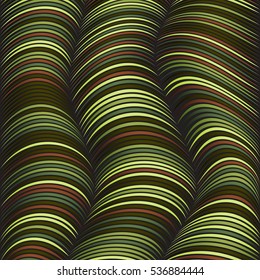 Abstract background with the green deformed lines. The illusion of volume. Warm shades. Wires and cords.