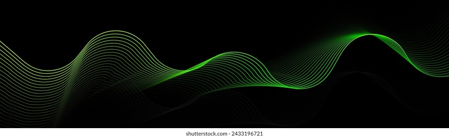 Abstract background with green glowing wavy lines pattern. Modern minimal trendy shiny lines pattern. Vector illustration