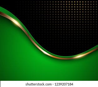 Resumen de fondo verde con onda dorada y patrón punteado, fondo de negocio vectorial.