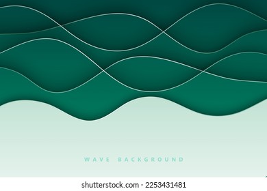 abstract background of green gradient paper cut waves and futuristic glowing lines