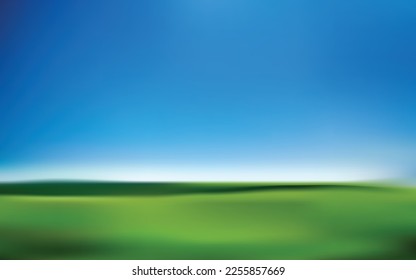 fondo abstracto con césped verde y cielo azul, ilustración vectorial.