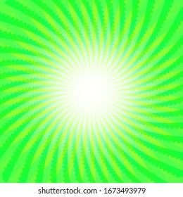 Abstract background in green halftones and the shape of swirling sunbeams. Template for text 