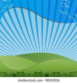 Abstract background with green hills  and blue sky