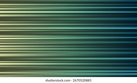 Fondo Abstractas con rayos Horizontales verdes. Efecto de haz láser y destellos de luz sobre fondo oscuro. Resplandor de movimiento rápido con líneas de estilo neón. Ilustración vectorial